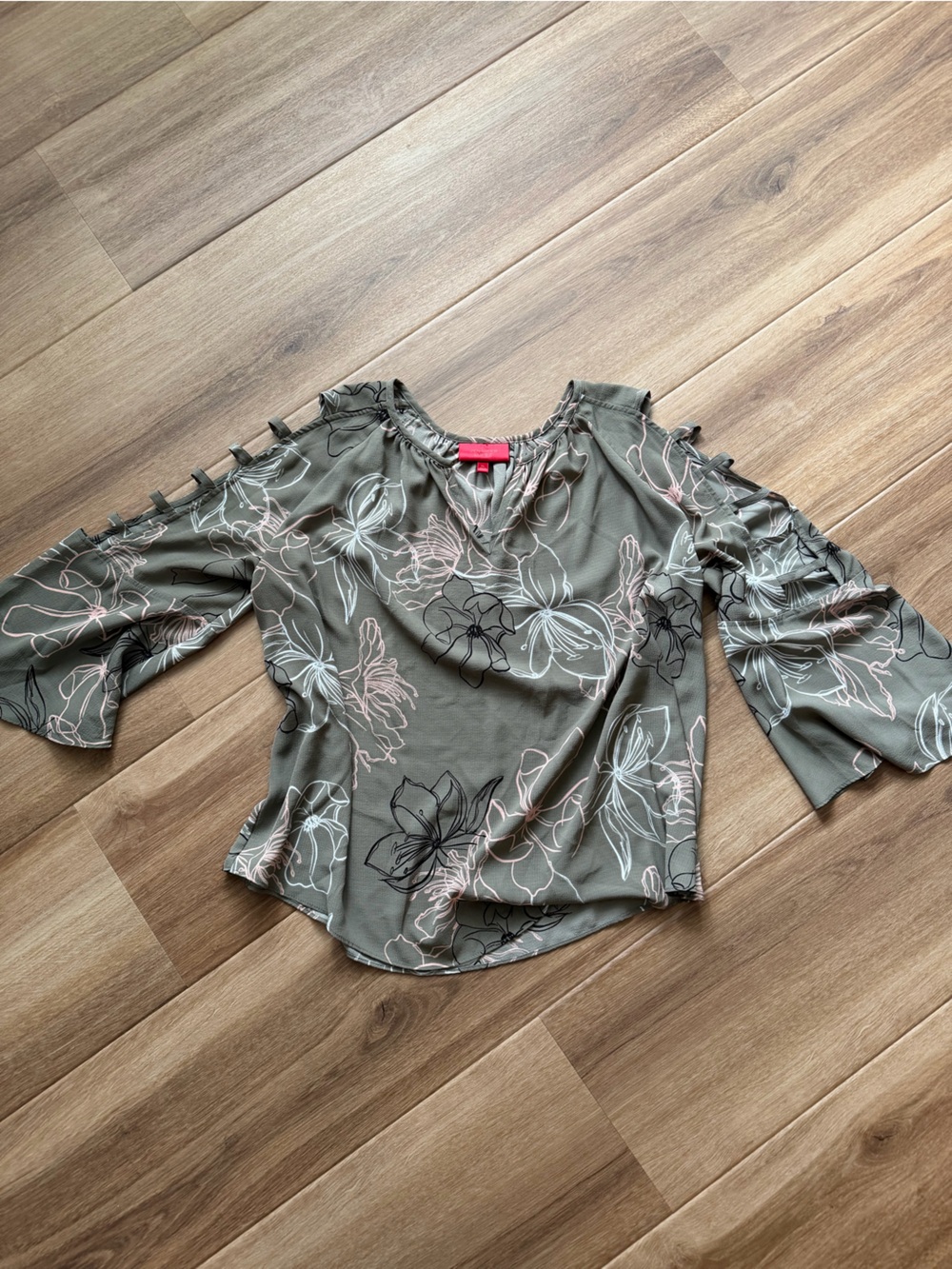Jennifer Lopez Olive Green Floral Cold-Shoulder Blouse